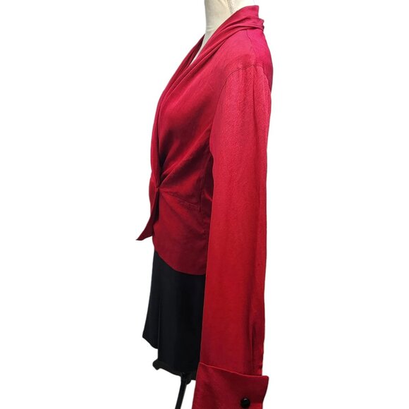 Dior. Vintage, Red 100% Silk Blouse w/ French Cuffs. Size: 6 - Picture 7 of 8